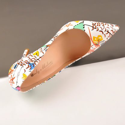 Graffiti Colorful Stiletto Pointed Toe 12cm High Heels Pumps | Onlymaker New