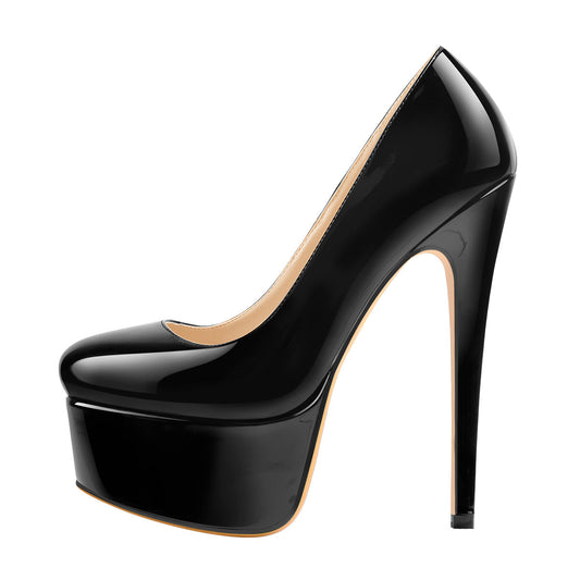 Platform Patent Leather Rounde Toe High Heels Pumps | Onlymaker Top Pick