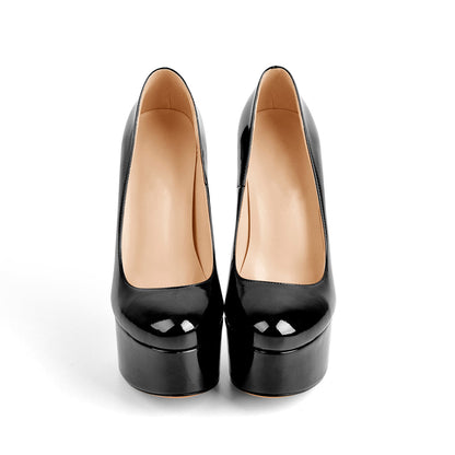 Platform Patent Leather Rounde Toe High Heels Pumps | Onlymaker Top Pick