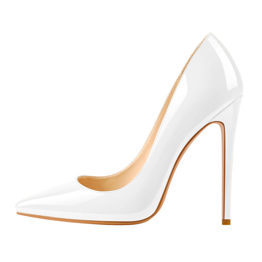 8cm 10cm 12cm Patent White Pointed Toe High Heel Pumps | Onlymaker Premium