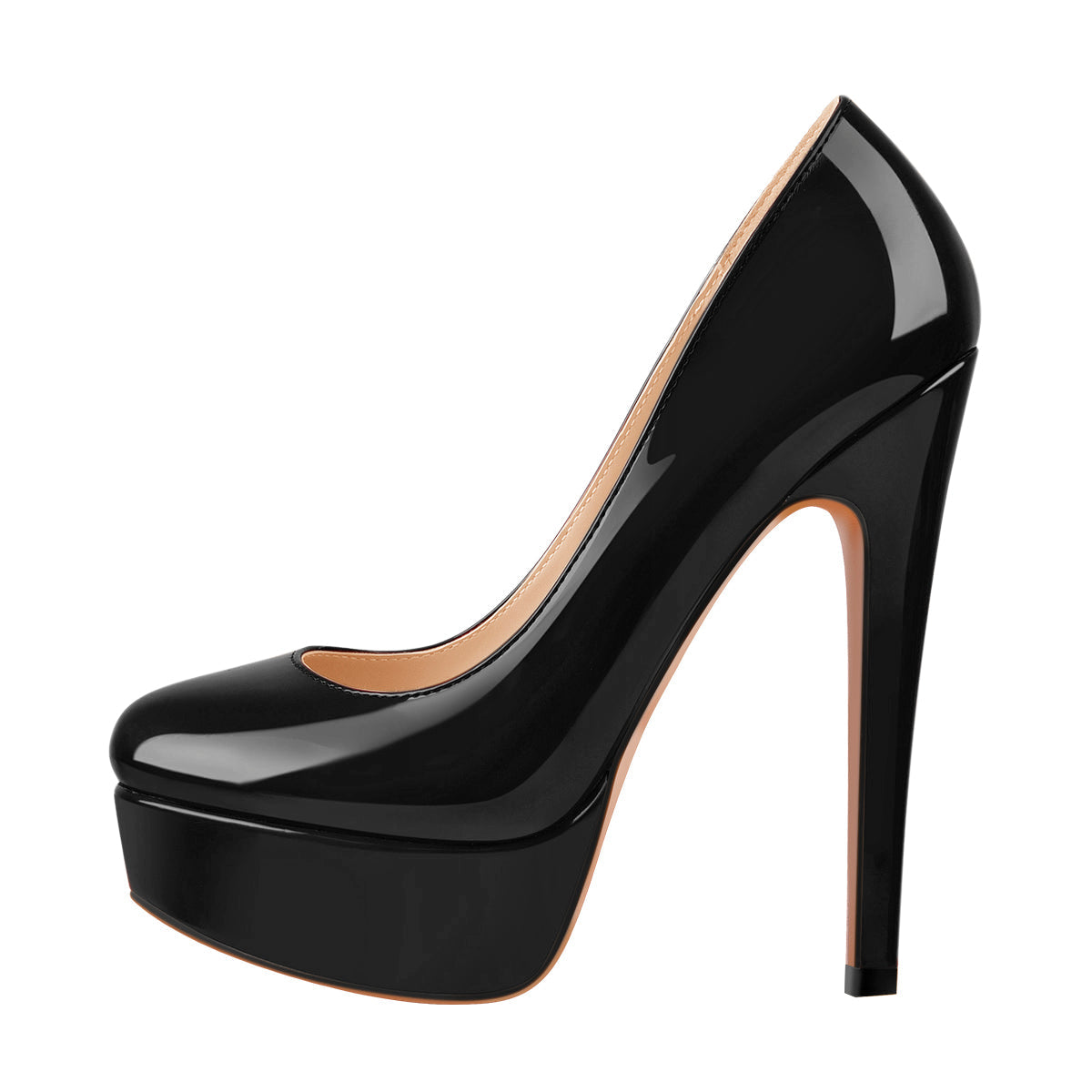 Black Round Toe Stiletto High Heels Slip-on Pumps | Onlymaker Recommended