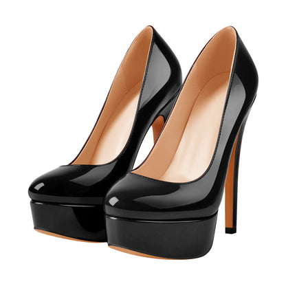 Black Round Toe Stiletto High Heels Slip-on Pumps | Onlymaker Recommended