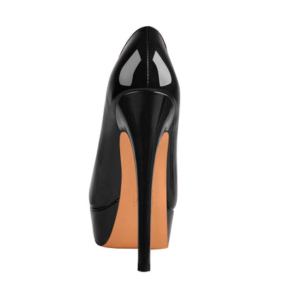 Black Round Toe Stiletto High Heels Slip-on Pumps | Onlymaker Recommended