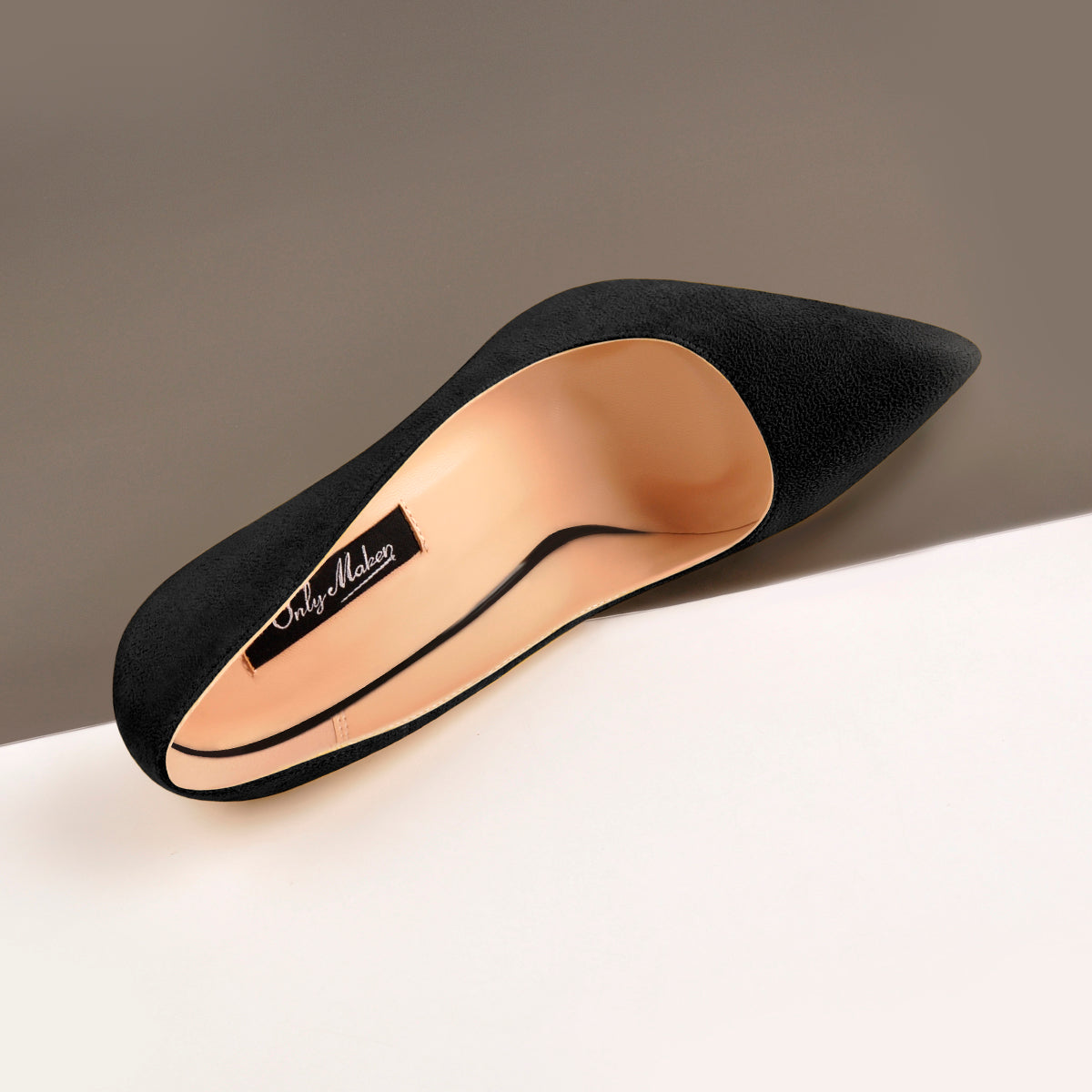 8cm 10cm 12cm Black Suede Pointed Toe Slip On High Heel Pumps | Onlymaker Latest