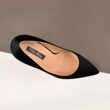 8cm 10cm 12cm Black Suede Pointed Toe Slip On High Heel Pumps | Onlymaker Latest