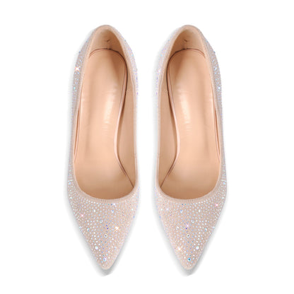 Pointed Toe Rhinestone Suede Stiletto Pumps | Onlymaker Deals