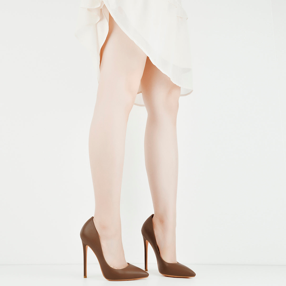 8cm 10cm 12cm Brown Pointed Toe Slip On High Heel Pumps | Onlymaker Popular