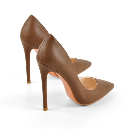 8cm 10cm 12cm Brown Pointed Toe Slip On High Heel Pumps | Onlymaker Popular
