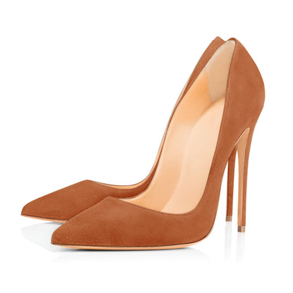 8cm 12cm Light Brown Pointed Toe Suede Velvet Pumps | Onlymaker Recommended
