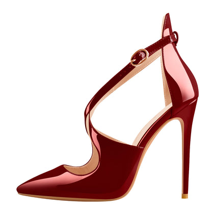 Patent Leather Pointed Toe Cross Strap High Heel Pumps | Onlymaker Great Value