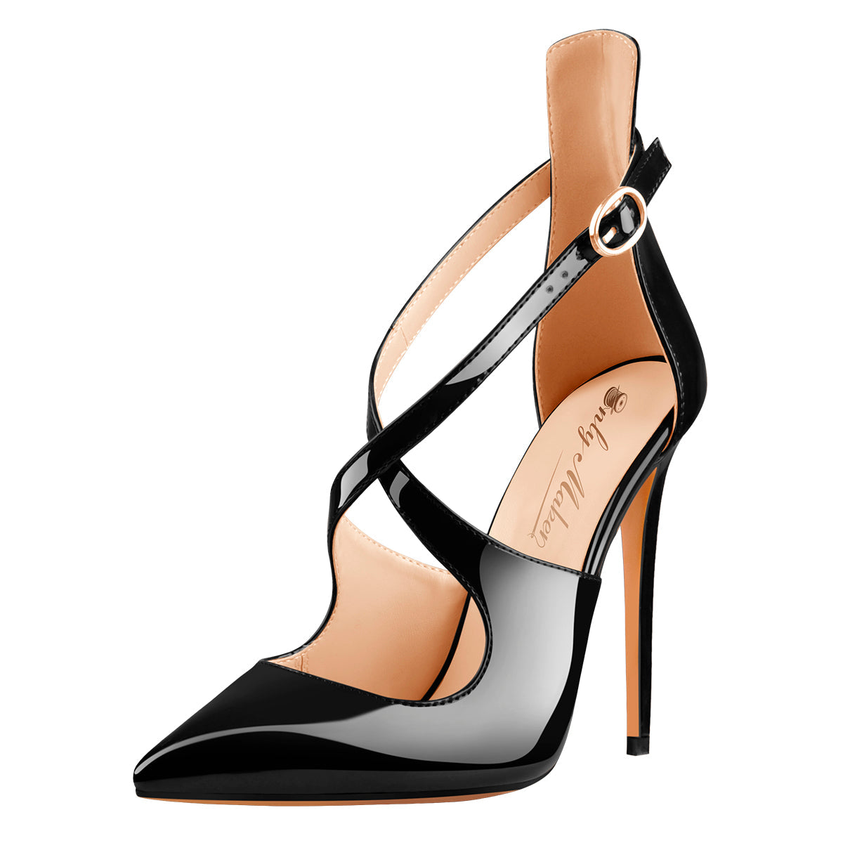 Patent Leather Pointed Toe Cross Strap High Heel Pumps | Onlymaker Great Value