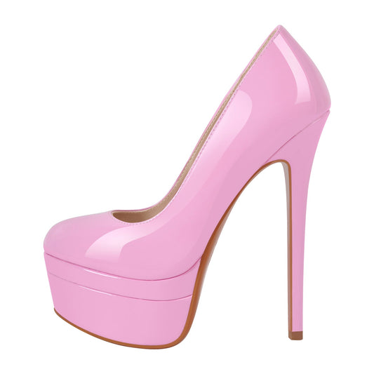 Double Platform Patent Leather Round Toe High Heels | Onlymaker Recommended