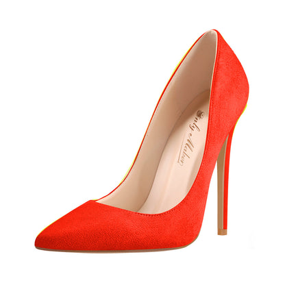 8cm 10cm 12cm Orange Suede Pointed Toe Basic Pumps | Onlymaker Trending
