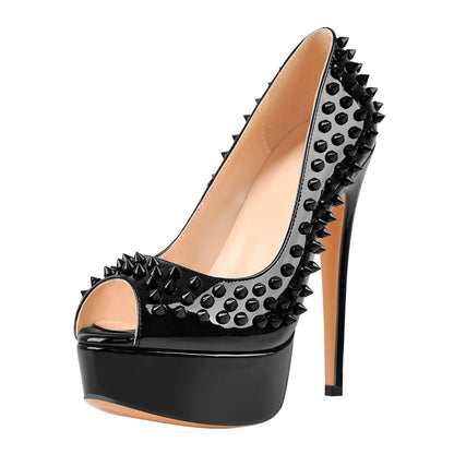 Peep Toe Platform Rivets High Heels Pumps | Onlymaker Everyday