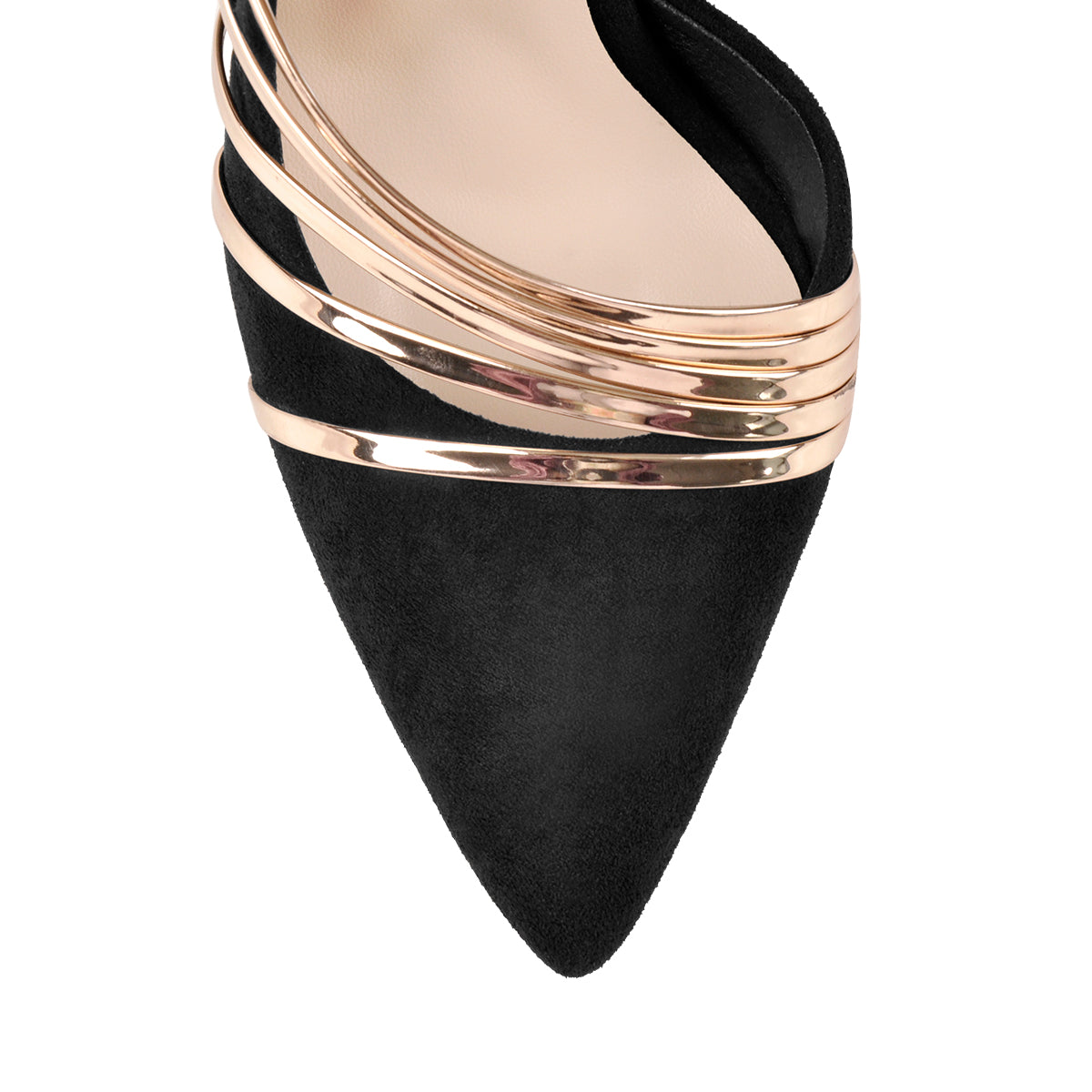Pointed Toe Black Suede High Heel Gold Stiletto Pumps | Onlymaker Premium