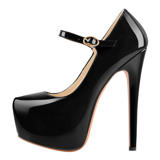 Mary Jane Platform Black Pointed Toe Stiletto High Heels Pumps | Onlymaker Recommended