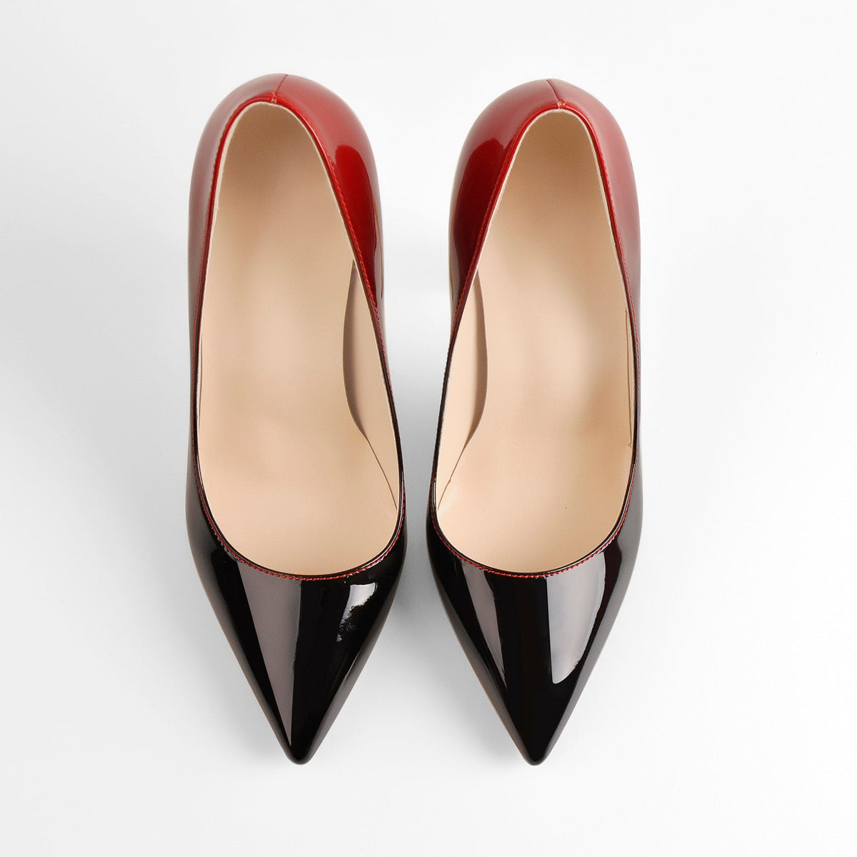 Black Red Gradient Patent Leather Metal Heels Pumps | Onlymaker Premium