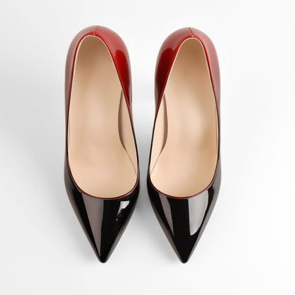 Black Red Gradient Patent Leather Metal Heels Pumps | Onlymaker Premium