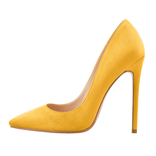 8cm 10cm 12cm Suede Yellow Pointed Toe Slip On High Heel Pumps | Onlymaker Classic