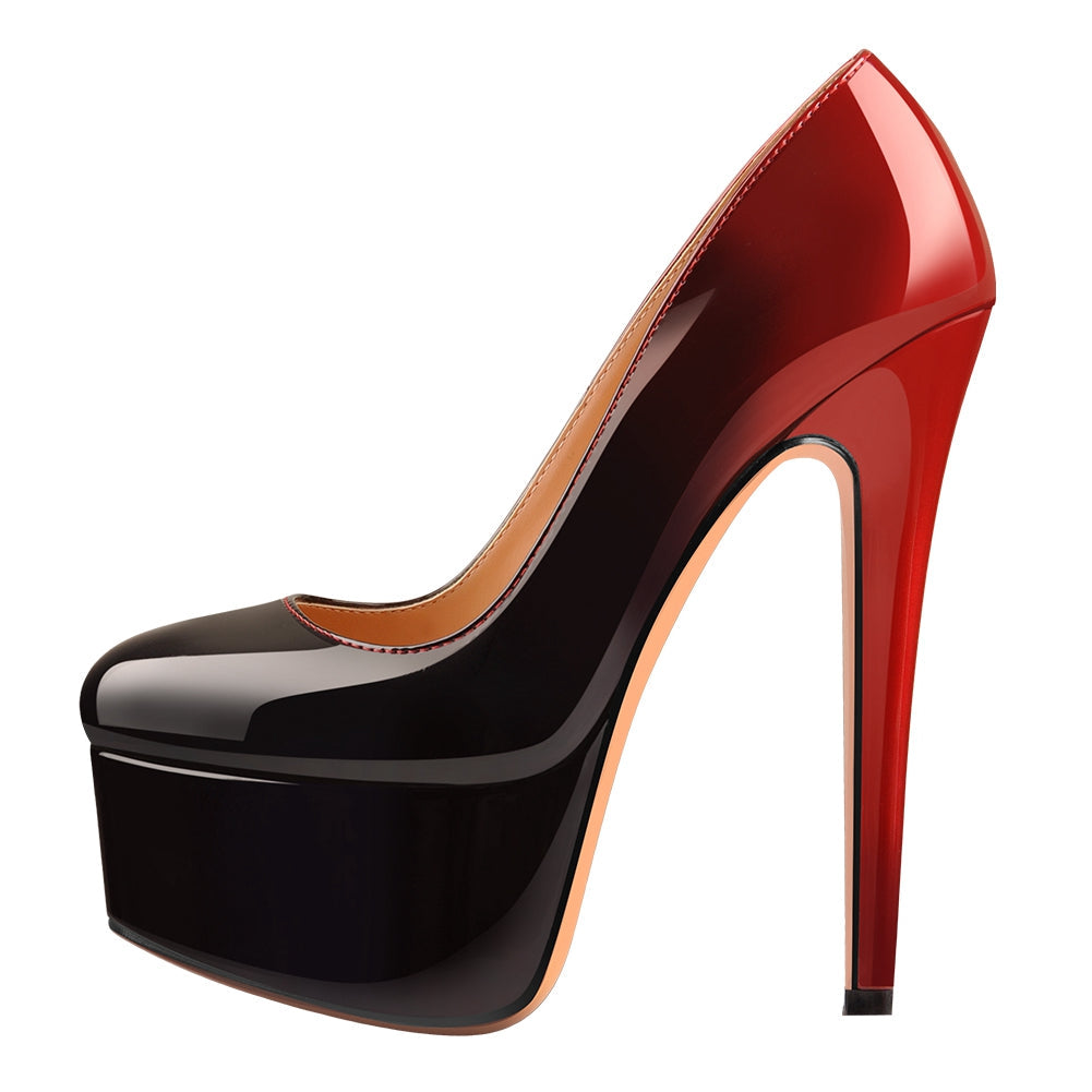 Black Red Gradient Patent Leather Platform High Heels | Onlymaker Best Price