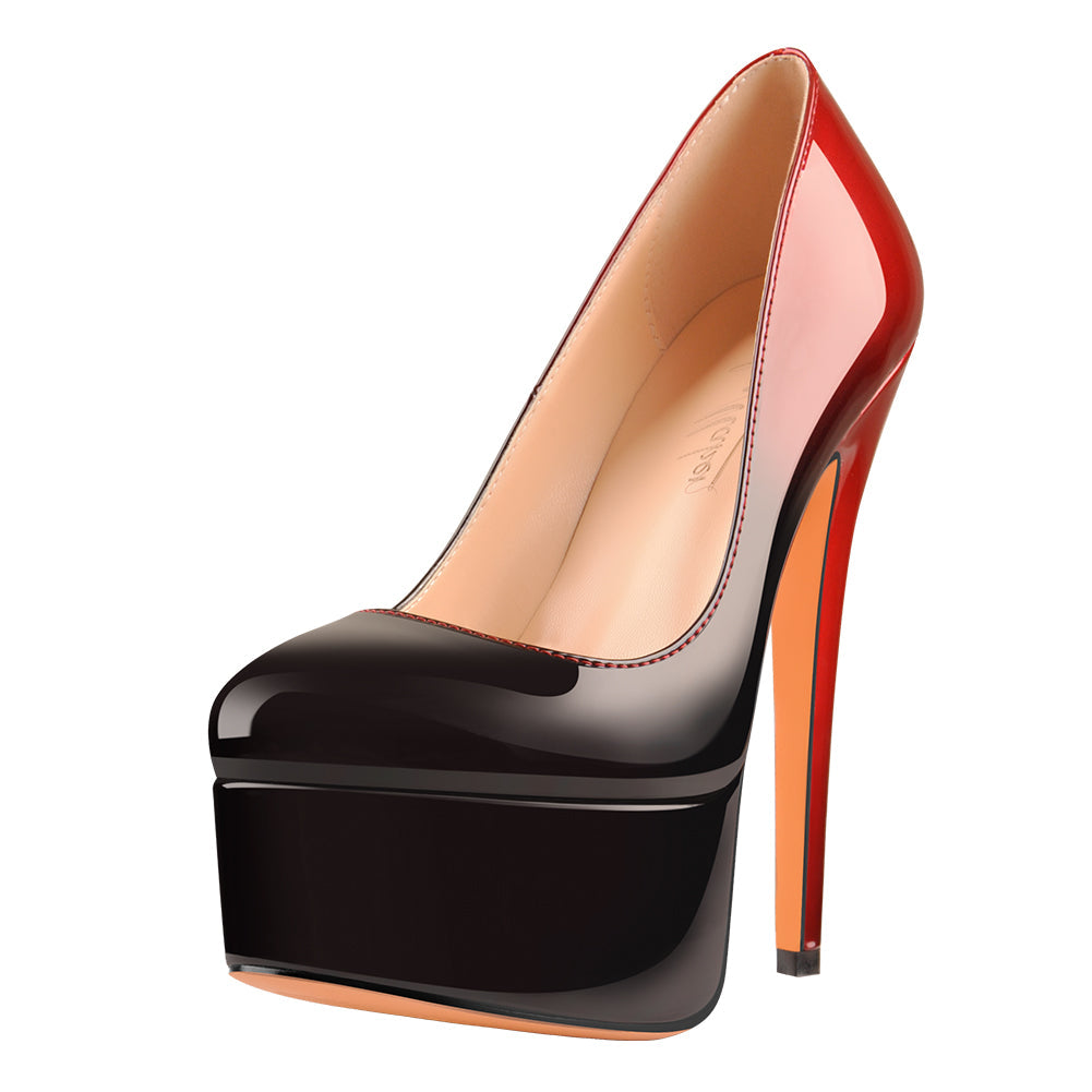 Black Red Gradient Patent Leather Platform High Heels | Onlymaker Best Price