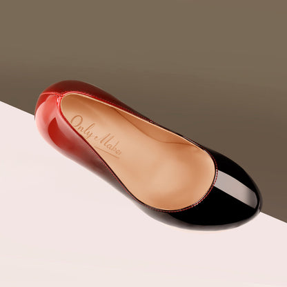 Black Red Gradient Patent Leather Platform High Heels | Onlymaker Best Price
