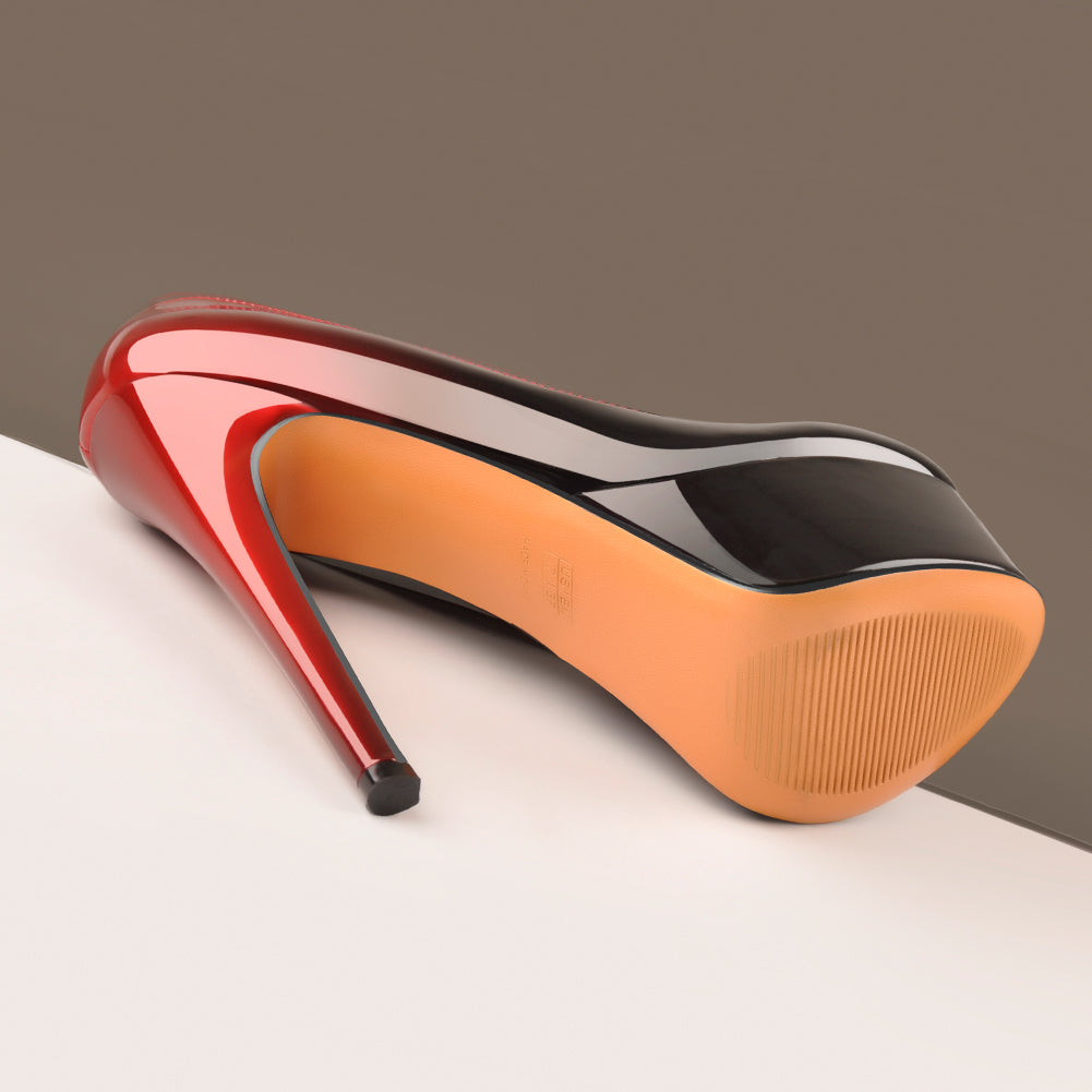 Black Red Gradient Patent Leather Platform High Heels | Onlymaker Best Price