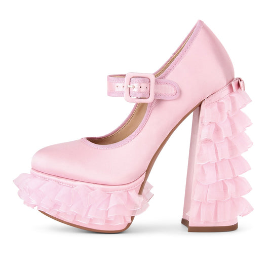 Satin Platform Lace Mesh Mary Jane Pumps | Onlymaker Deals