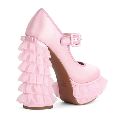 Satin Platform Lace Mesh Mary Jane Pumps | Onlymaker Deals