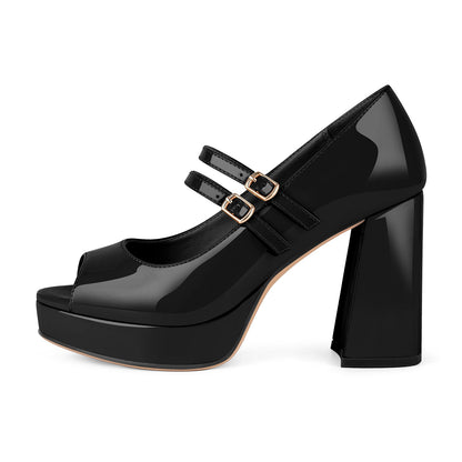 Peep Toe Platform Mary Jane Chunky Heels | Onlymaker Great Value