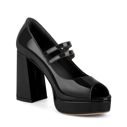 Peep Toe Platform Mary Jane Chunky Heels | Onlymaker Great Value