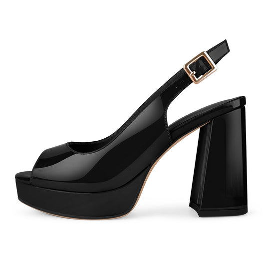 Peep Toe Platform Slingback Patent Pumps | Onlymaker Classic