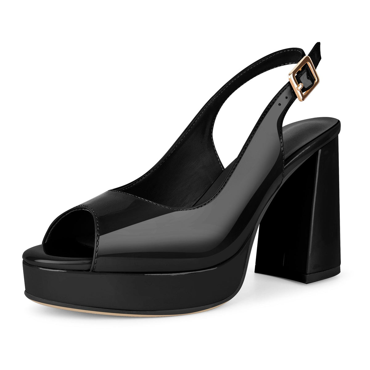 Peep Toe Platform Slingback Patent Pumps | Onlymaker Classic