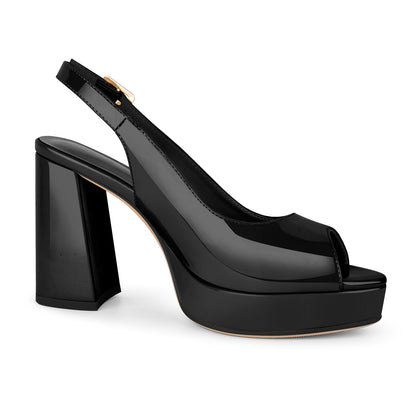 Peep Toe Platform Slingback Patent Pumps | Onlymaker Classic