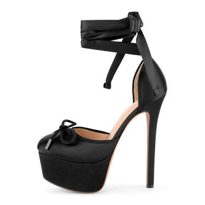 Bow Platform Ankle Lace-up Pumps | Onlymaker Premium