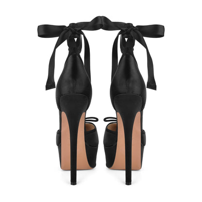 Bow Platform Ankle Lace-up Pumps | Onlymaker Premium