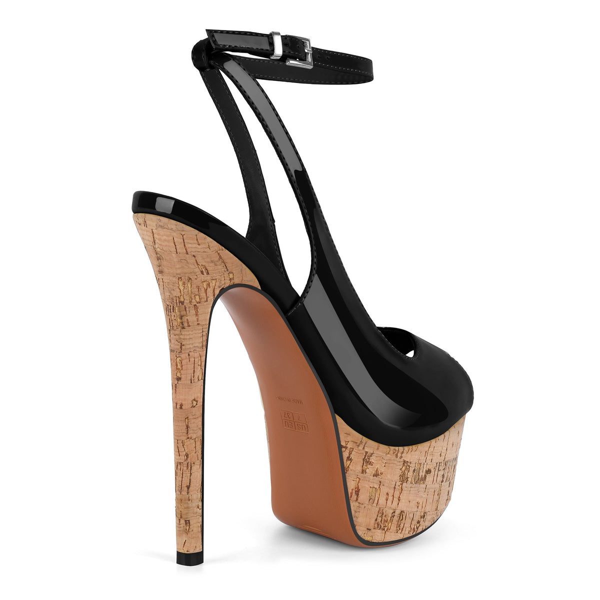 Peep Toe Wood Grain Platform Ankle Strap Slingback Heels | Onlymaker Exclusive