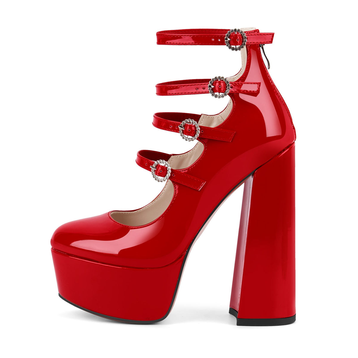 Platform Rhinestone Multi Buckle Strap Pumps | Onlymaker Value