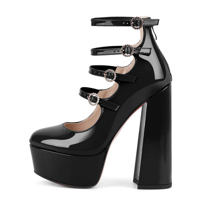Platform Rhinestone Multi Buckle Strap Pumps | Onlymaker Value