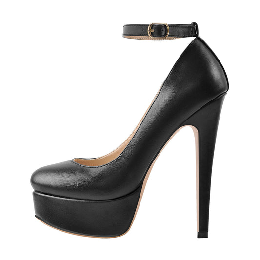 Round Toe Platform Ankle Strap High Heels | Onlymaker Special Offer