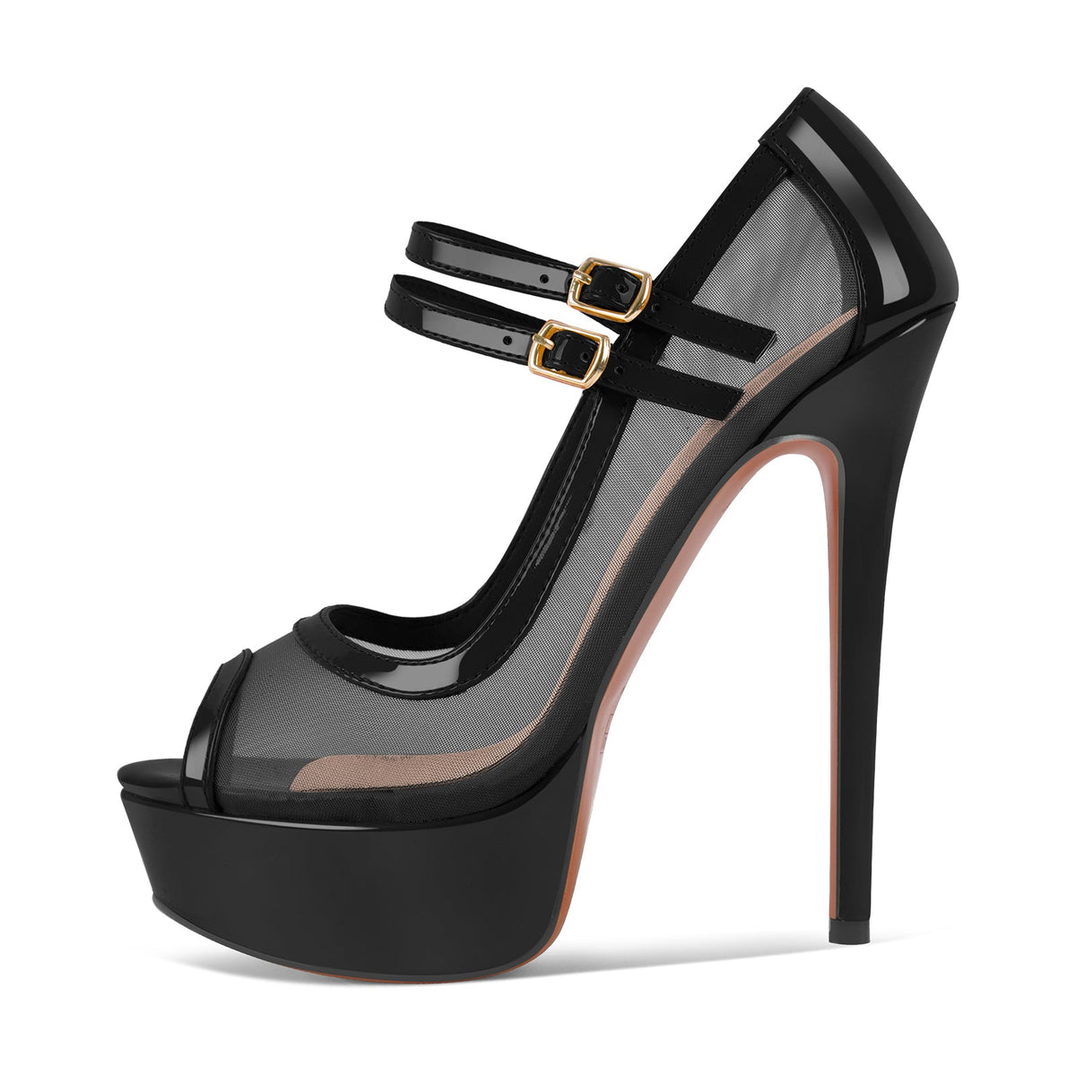 Mesh Peep Toe Platform Mary Jane High Heels | Onlymaker Classic