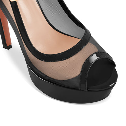 Mesh Peep Toe Platform Mary Jane High Heels | Onlymaker Classic