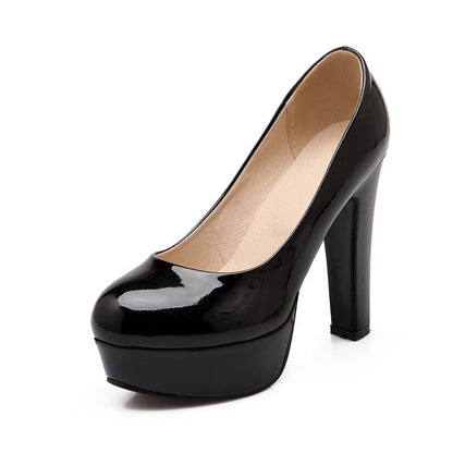 Round Toe Platform Patent Leather Pumps | Onlymaker Quality