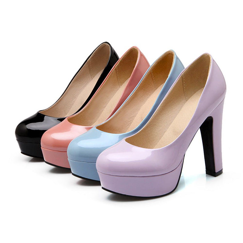 Round Toe Platform Patent Leather Pumps | Onlymaker Quality