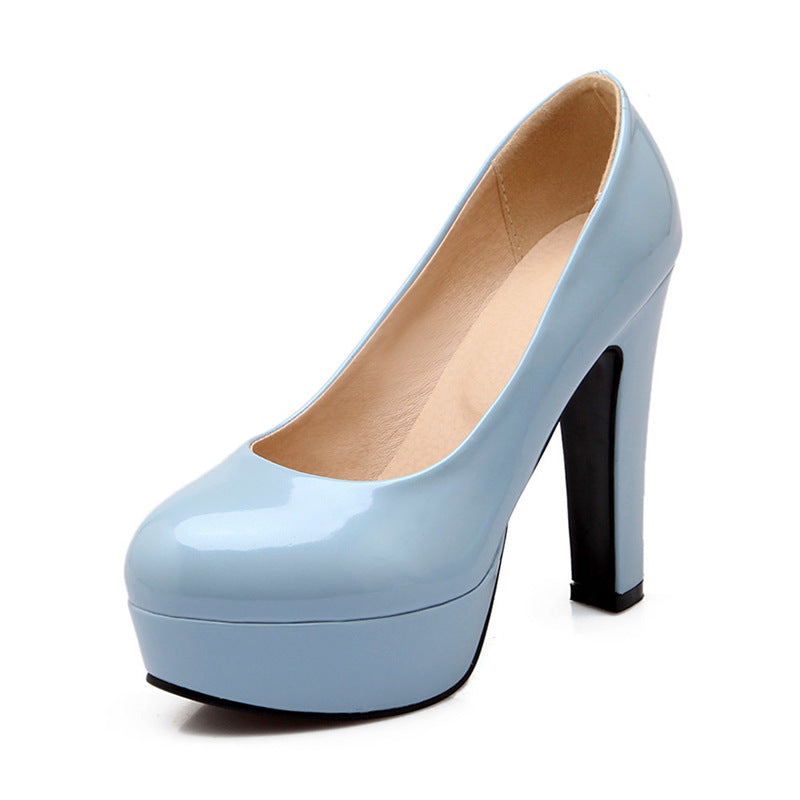 Round Toe Platform Patent Leather Pumps | Onlymaker Quality