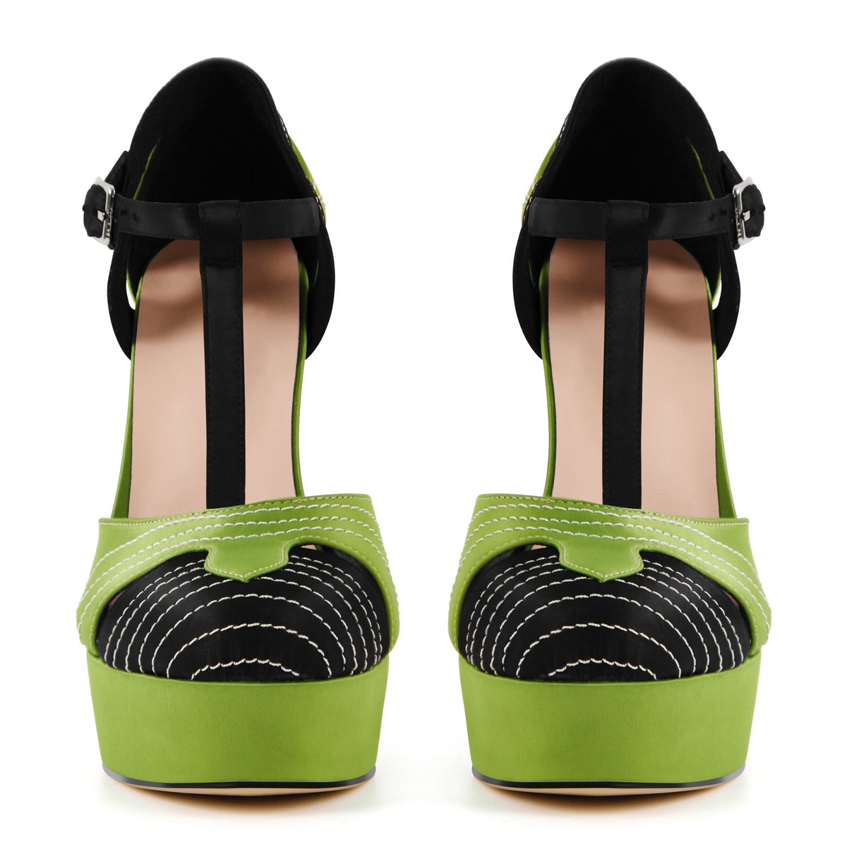 Round Toe Platform T-Strap High Heels | Onlymaker Featured