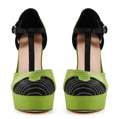 Round Toe Platform T-Strap High Heels | Onlymaker Featured