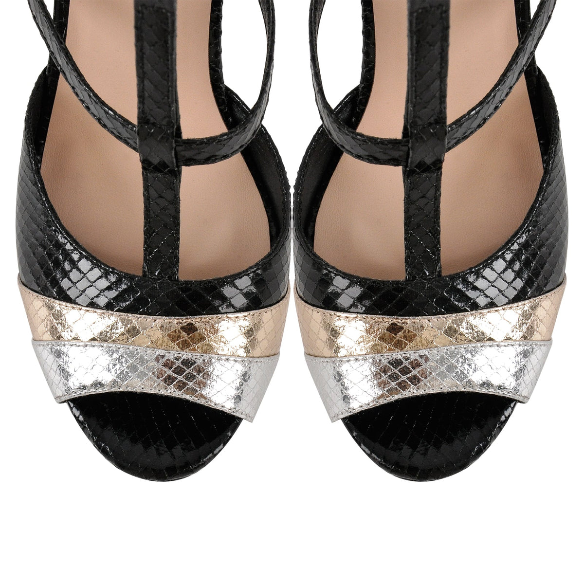 Peep Toe Platform T-Strap Snake Pattern Pumps | Onlymaker Classic