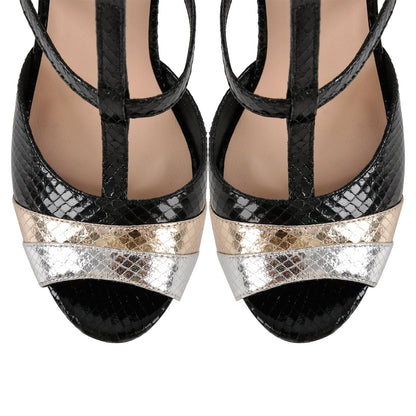 Peep Toe Platform T-Strap Snake Pattern Pumps | Onlymaker Classic