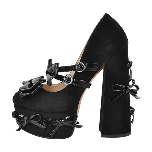 Bow Platform Suede Mary Jane High Heels | Onlymaker Discount